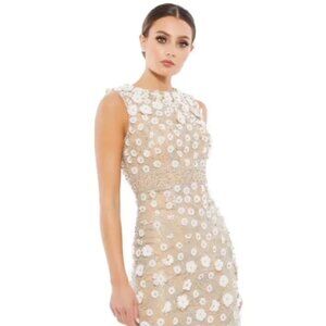 MacDuggal Floral Applique Sleeveless Midi Dress in Ivory/Nude